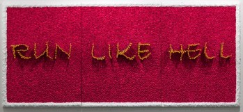 Run like hell" 2008  Oil, acrylic, glitter on canvas and knives / Huile, acrylique, paillettes sur toile et couteaux 