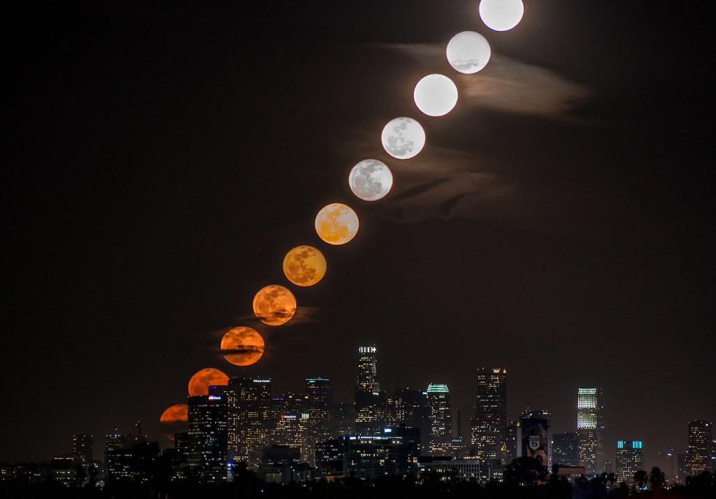 Moon Rise Time Slice…. this is a collage of 11 photos taken over 27 minutes and 59 seconds