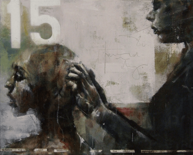 'Between the oscar winners and the daily sinners' oil, collage and aerosol on canvas