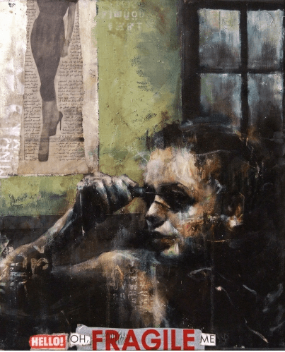 'Sometimes the getting to out is better than the getting of out' oil, collage and aerosol on canvas